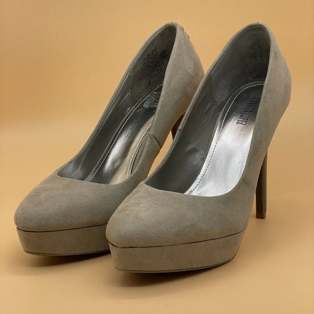 Jennifer Lopez Lucille Platform Pumps Women's 7.5M Grey Faux Suede Stiletto Heel